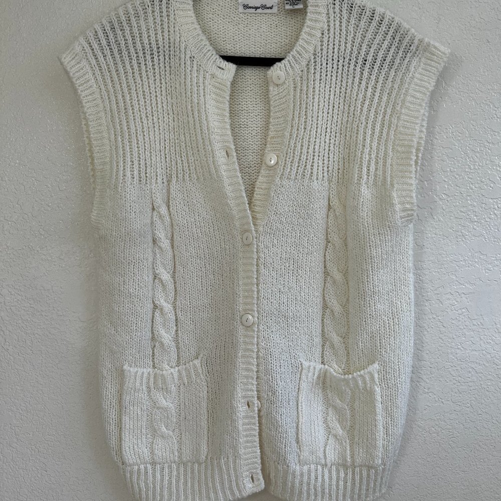 Vintage 80’s Carriage Court Cream Cable Knit sweater‎ Vest Women’s Size Large